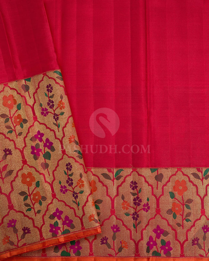 Bottle Green Pure Zari Meenakari Border Kanjivaram Silk Saree-P225(A)