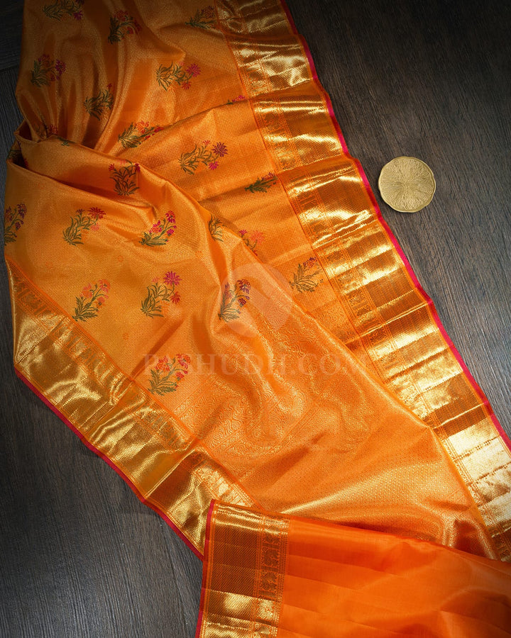 Orange Pure Zari Meenakari Traditional Kanjivaram Silk Saree-P233(A)