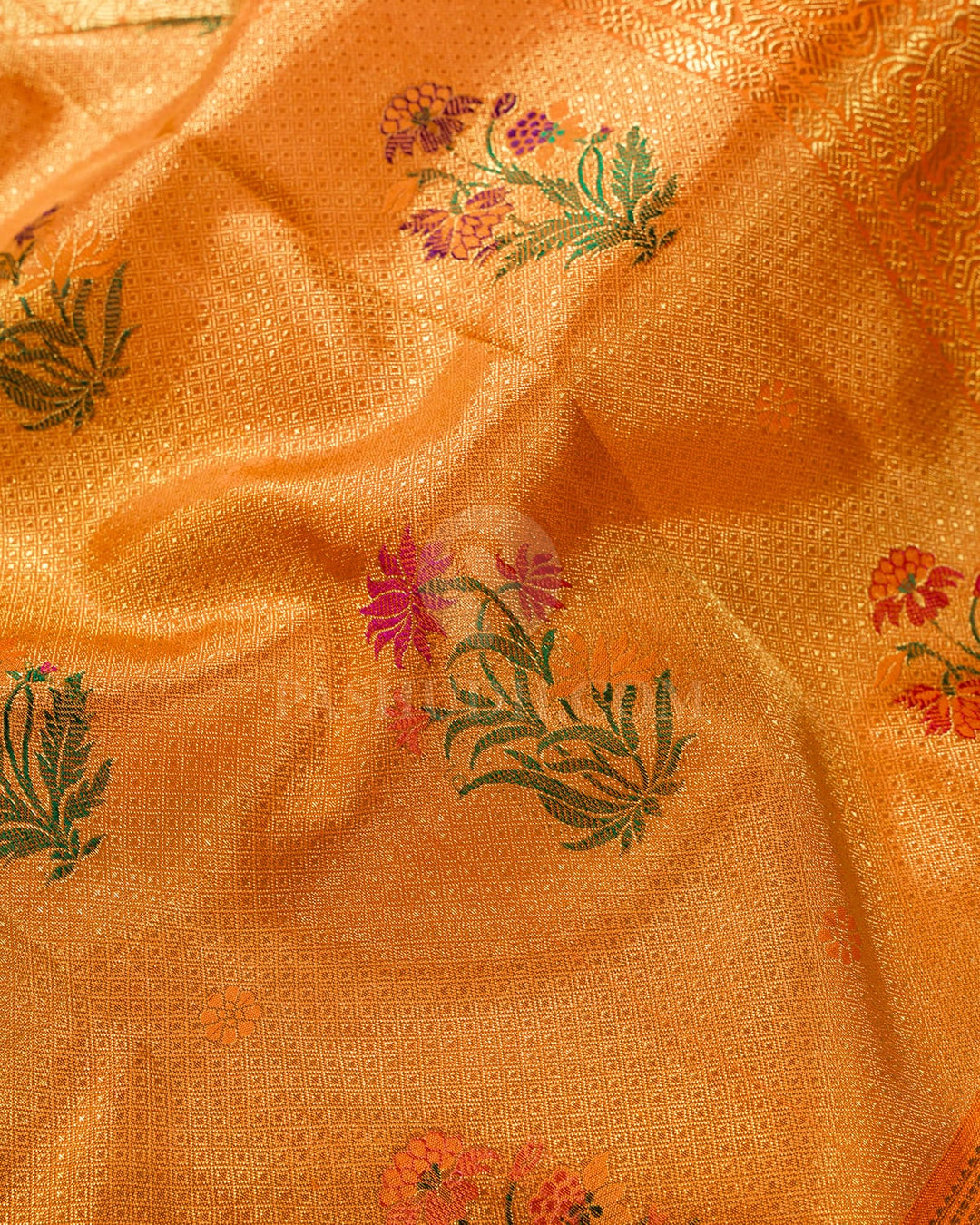 Orange Pure Zari Meenakari Traditional Kanjivaram Silk Saree-P233(A)