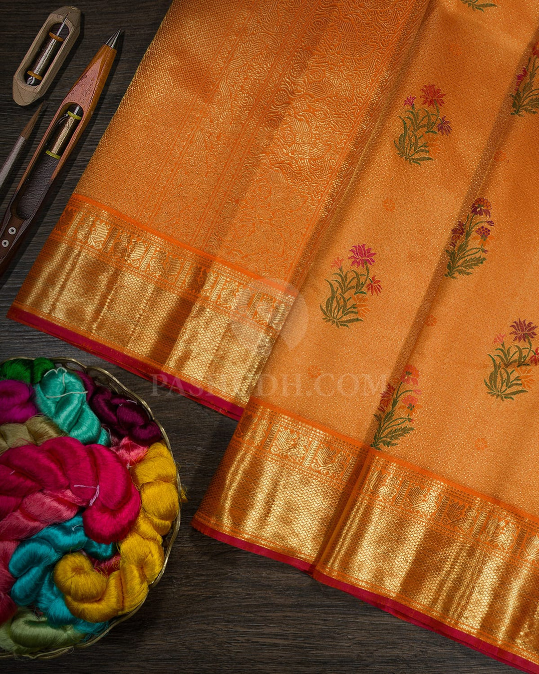 Orange Pure Zari Meenakari Traditional Kanjivaram Silk Saree-P233(A)