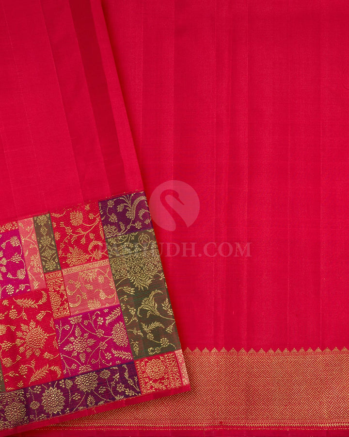 Half White Pure Zari Meenakari Kanjivaram Silk Saree-P231(A)