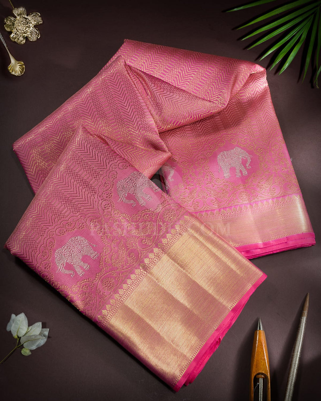 Baby Pink Pure Zari Traditional Kanjivaram Silk Saree-P230(A)