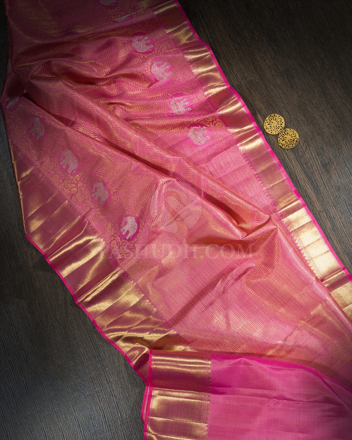 Baby Pink Pure Zari Traditional Kanjivaram Silk Saree-P230(A)