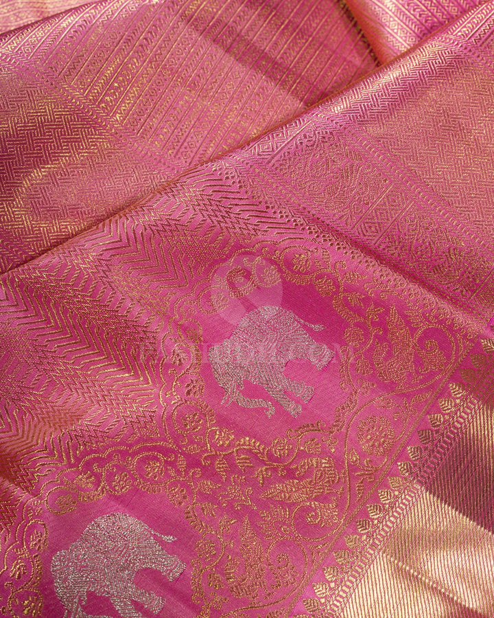 Baby Pink Pure Zari Traditional Kanjivaram Silk Saree-P230(A)
