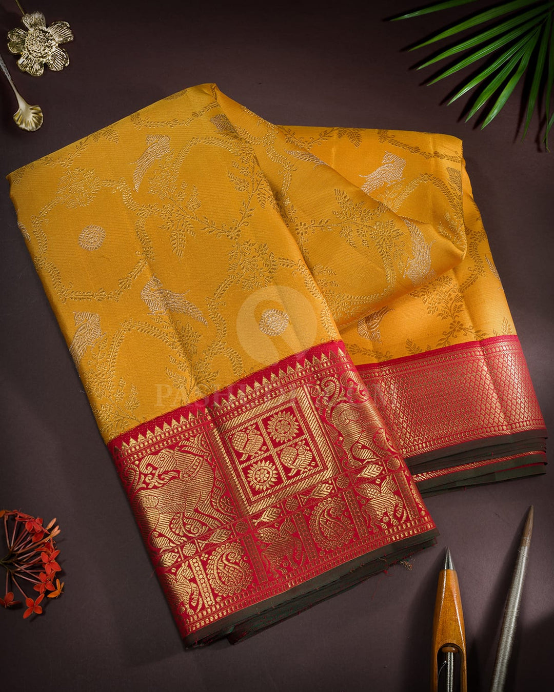 Mango Yellow Pure Zari Traditional Kanjivaram Silk Saree-P224(A)