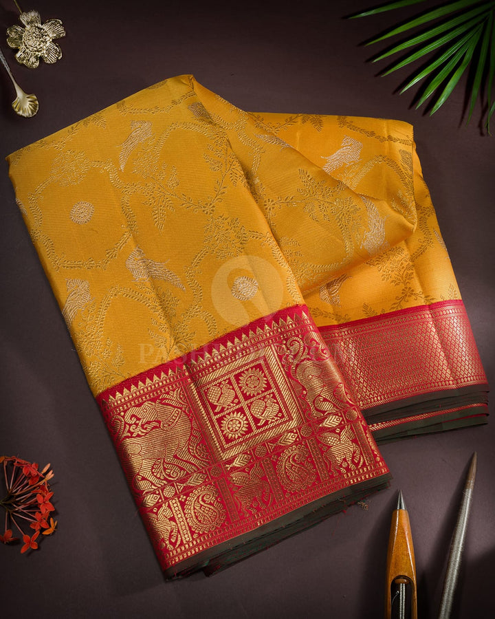 Mango Yellow Pure Zari Traditional Kanjivaram Silk Saree-P224(A)