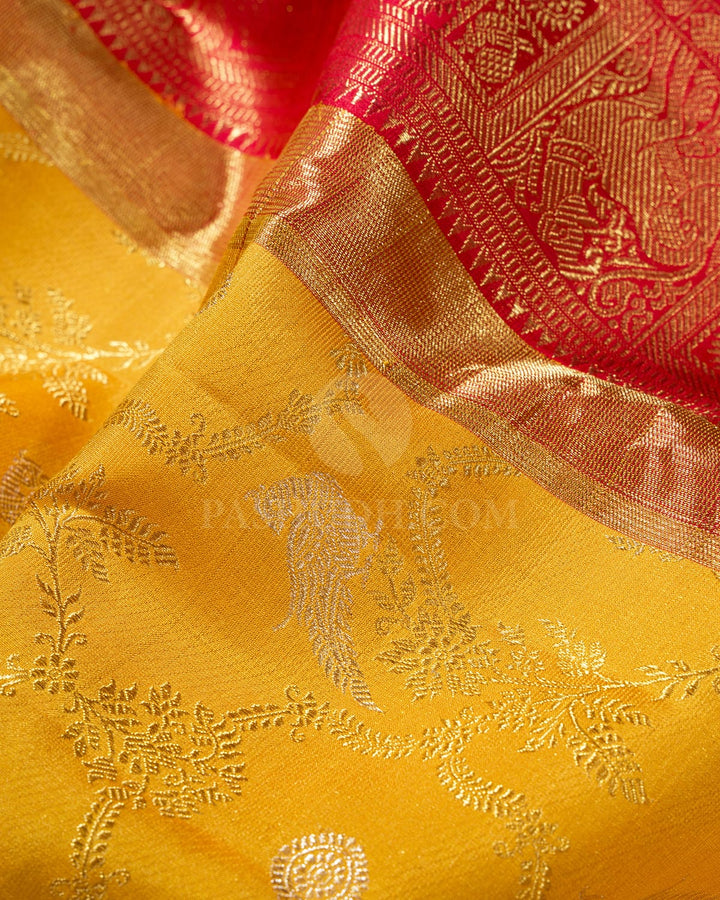 Mango Yellow Pure Zari Traditional Kanjivaram Silk Saree-P224(A)