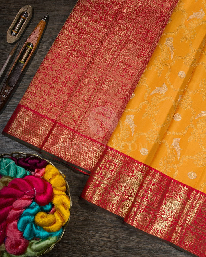 Mango Yellow Pure Zari Traditional Kanjivaram Silk Saree-P224(A)