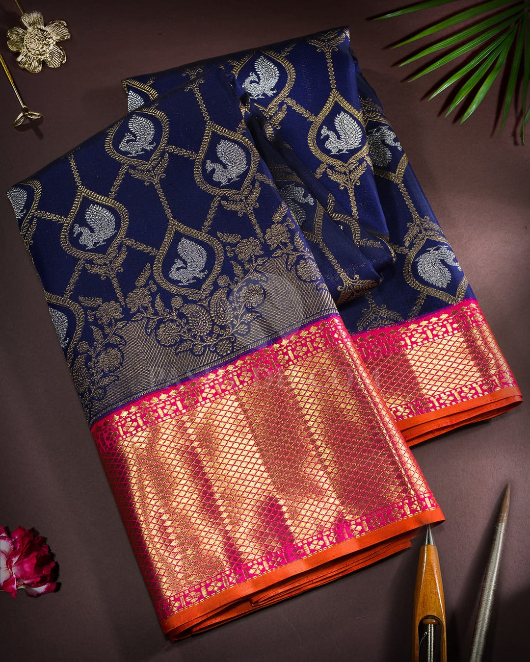 Navy Blue Pure Zari Kanjivaram Silk Saree-P221(A)