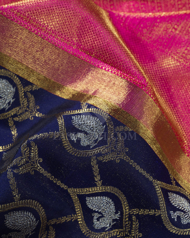 Navy Blue Pure Zari Kanjivaram Silk Saree-P221(A)