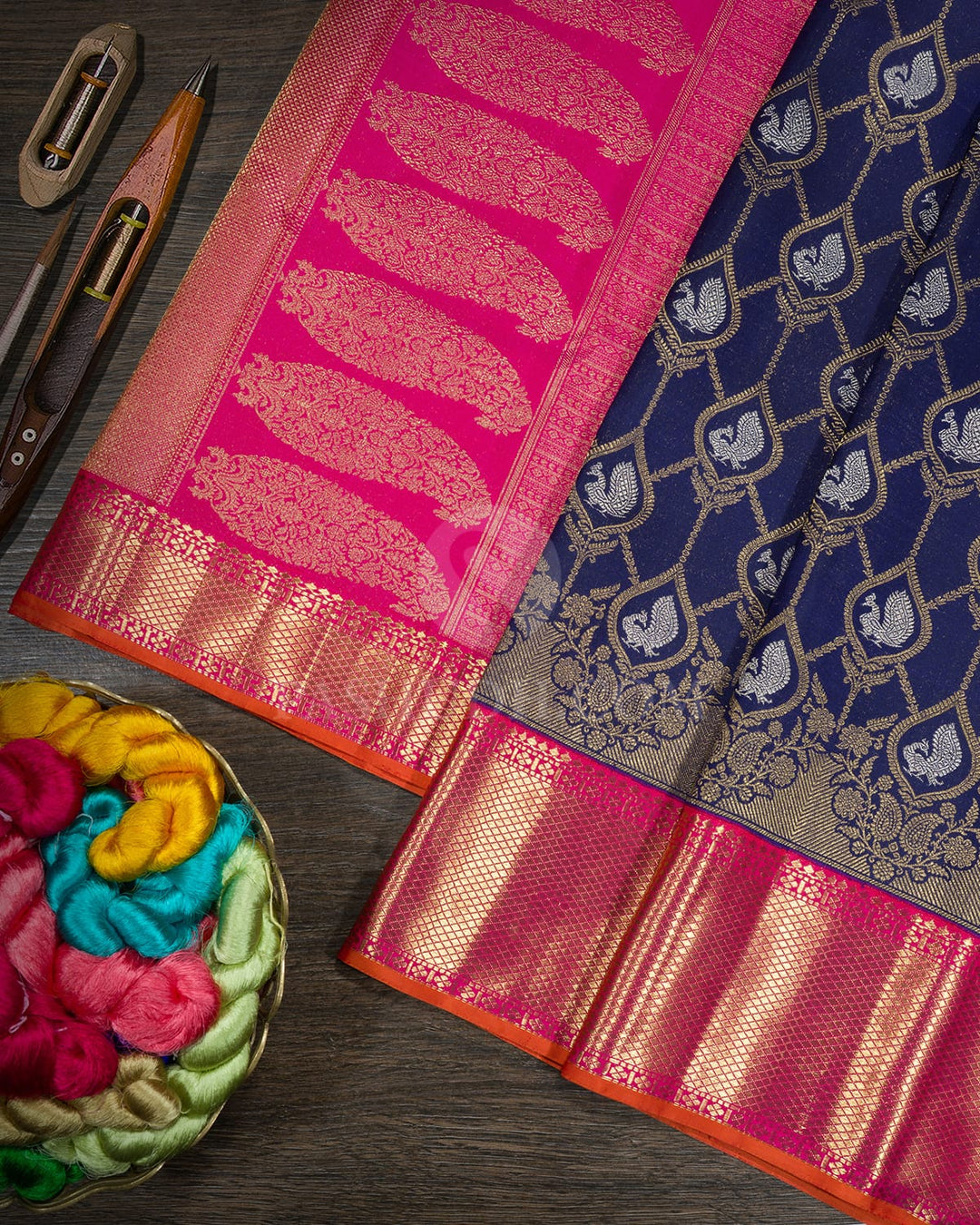 Navy Blue Pure Zari Kanjivaram Silk Saree-P221(A)