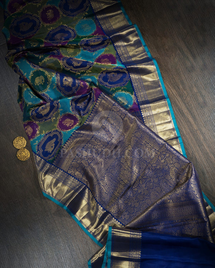 Midnight Blue Pure Zari Kanjivaram Silk Saree-P226(A)