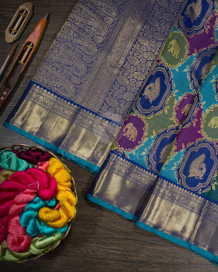 Midnight Blue Pure Zari Kanjivaram Silk Saree-P226(A)