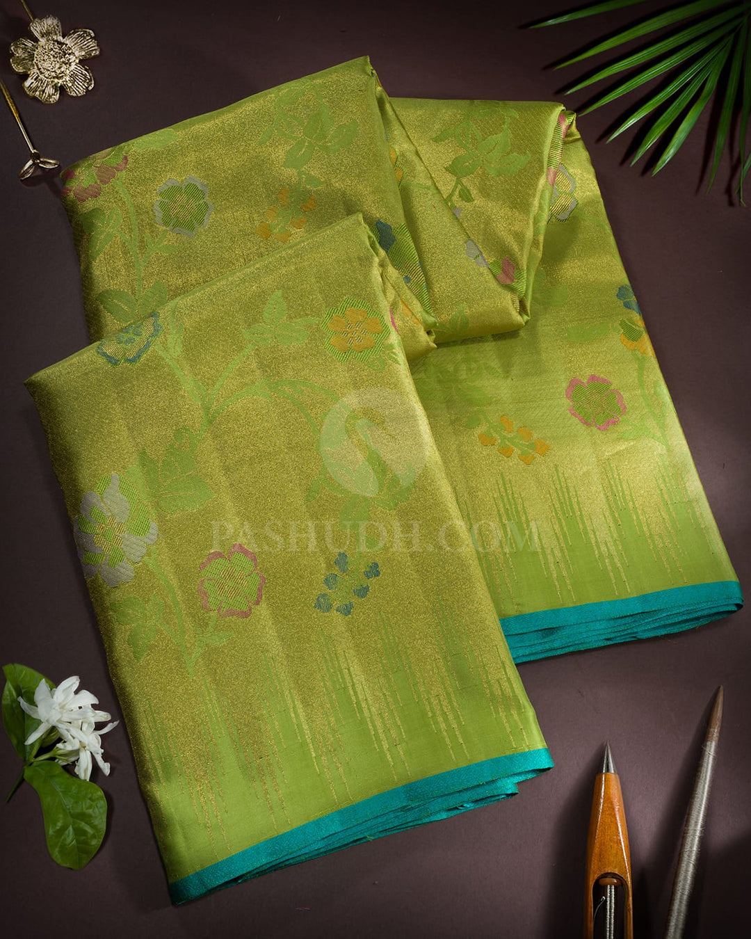 Parrot Green Jamdani Kanjivaram Silk Saree-S1819(A)