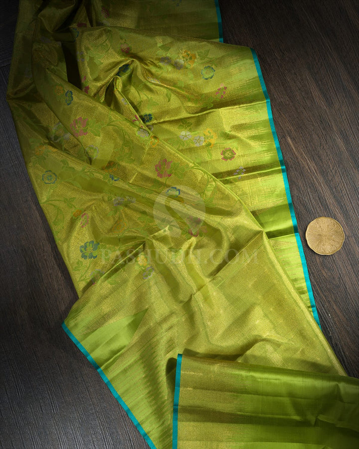 Parrot Green Jamdani Kanjivaram Silk Saree-S1819(A)
