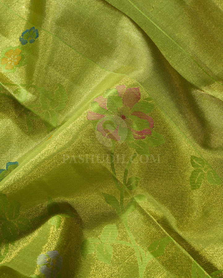 Parrot Green Jamdani Kanjivaram Silk Saree-S1819(A)