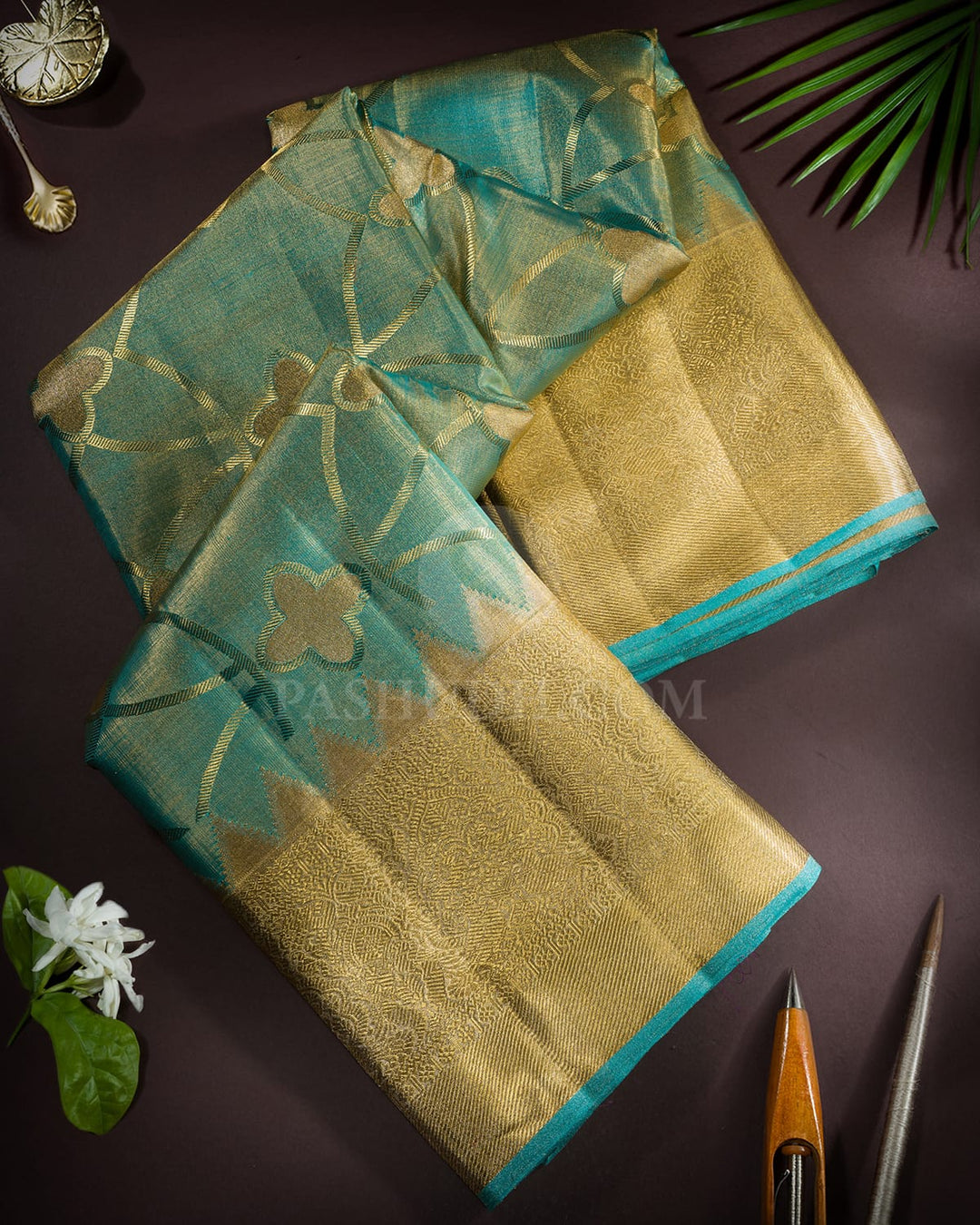 Sea Green Zari Tissue Kanjivaram Silk Saree-S1814(A)