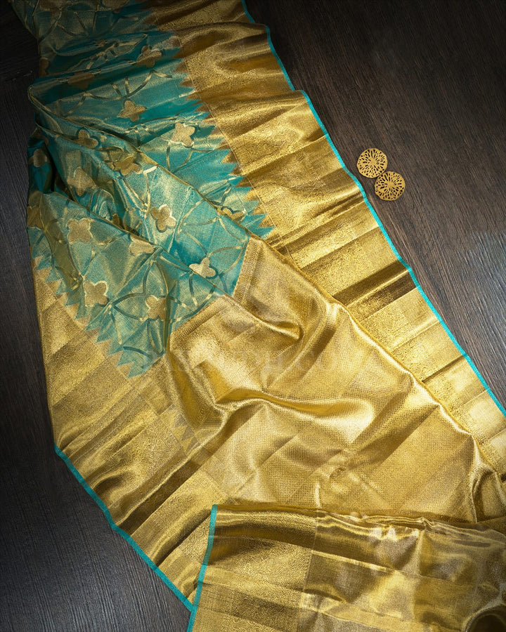 Sea Green Zari Tissue Kanjivaram Silk Saree-S1814(A)