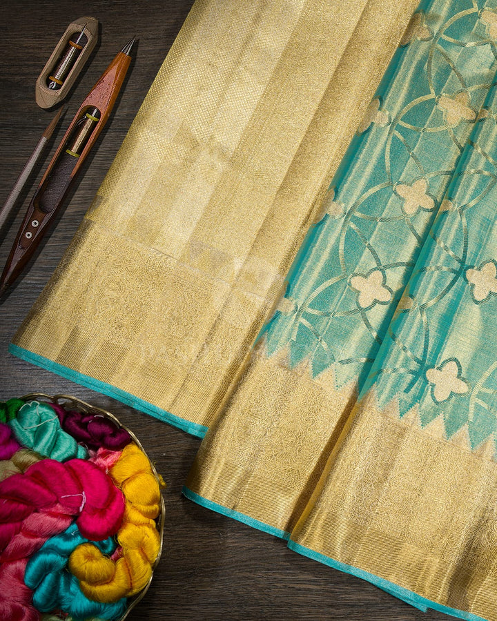 Sea Green Zari Tissue Kanjivaram Silk Saree-S1814(A)