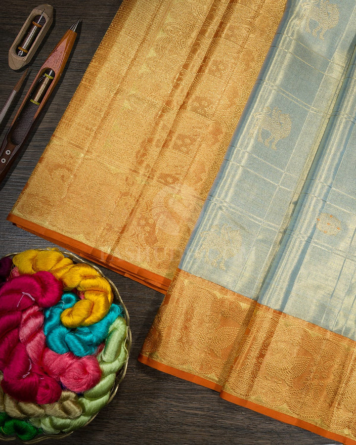 Sage Green Zari Tissue Kanjivaram Silk Saree-S1808(A)