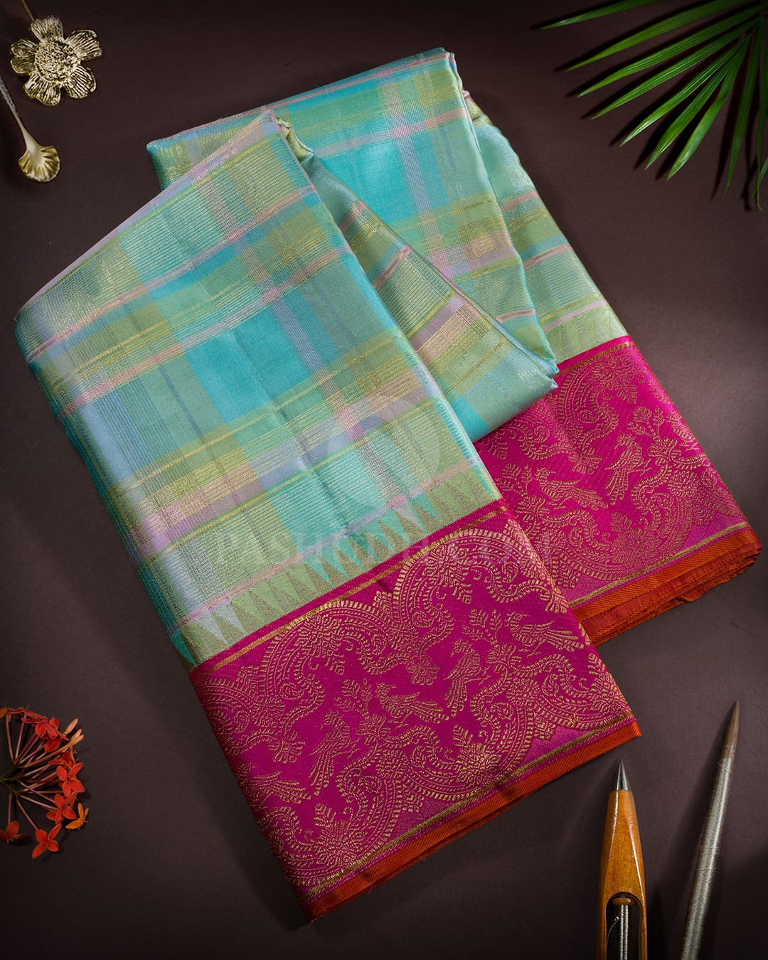 Multicolored Checks Kanjivaram Silk Saree-S1680(C)