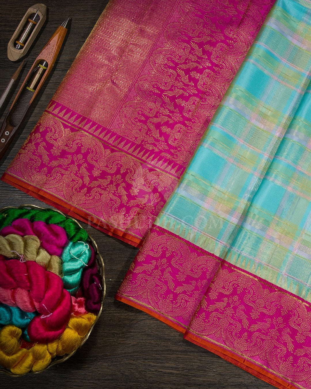 Multicolored Checks Kanjivaram Silk Saree-S1680(C)