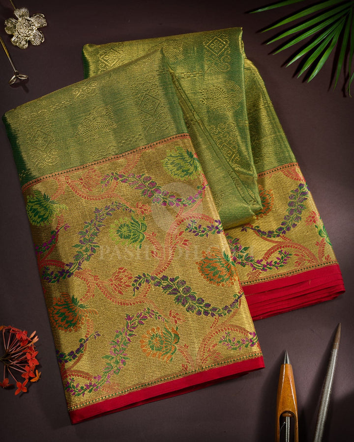 Forest Green Zari Tissue Kanjivaram Silk Saree-S1802(A)