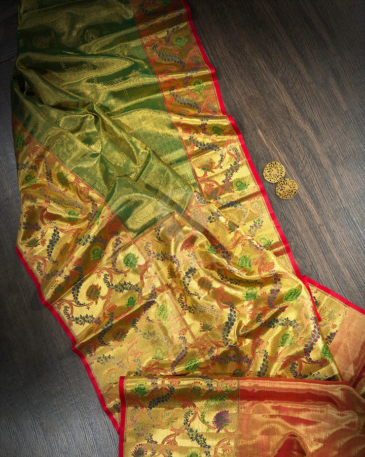 Forest Green Zari Tissue Kanjivaram Silk Saree-S1802(A)