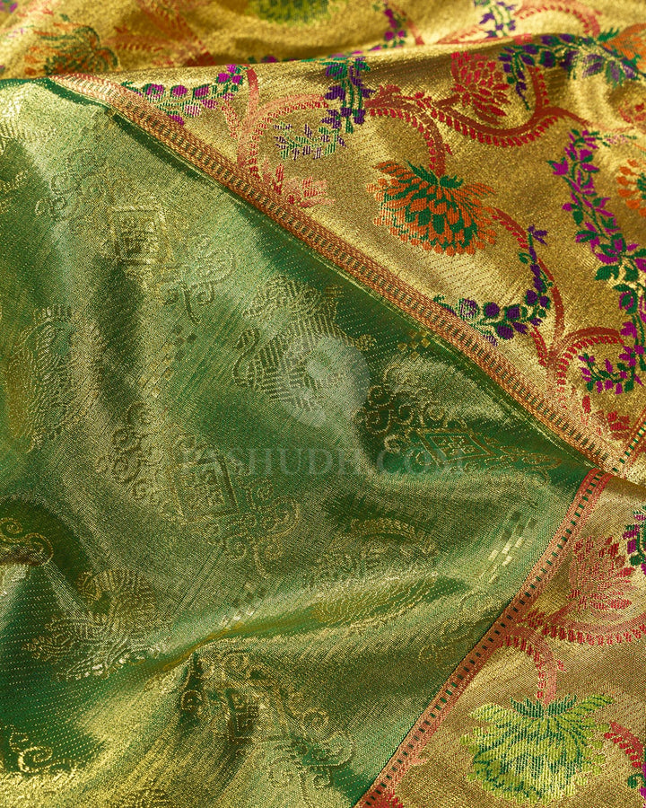Forest Green Zari Tissue Kanjivaram Silk Saree-S1802(A)