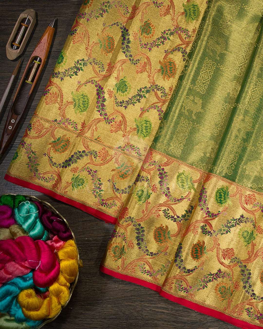 Forest Green Zari Tissue Kanjivaram Silk Saree-S1802(A)