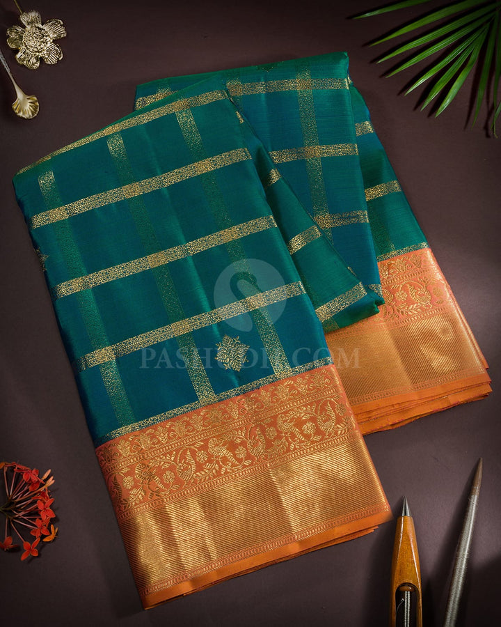 Dual Shaded Peacock Green Kanjivaram Silk Saree-S1794(A)