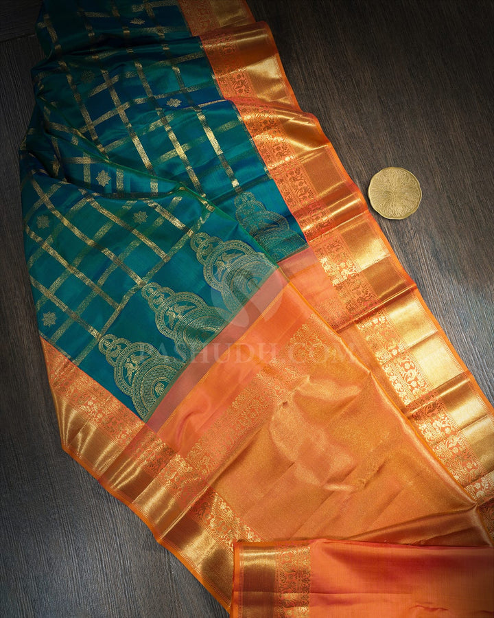 Dual Shaded Peacock Green Kanjivaram Silk Saree-S1794(A)