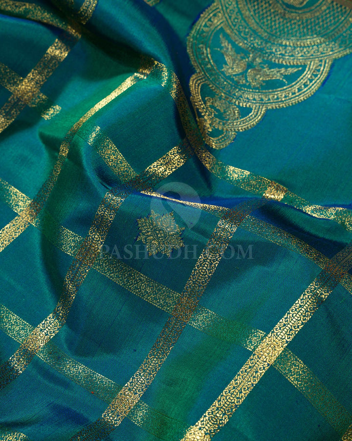 Dual Shaded Peacock Green Kanjivaram Silk Saree-S1794(A)