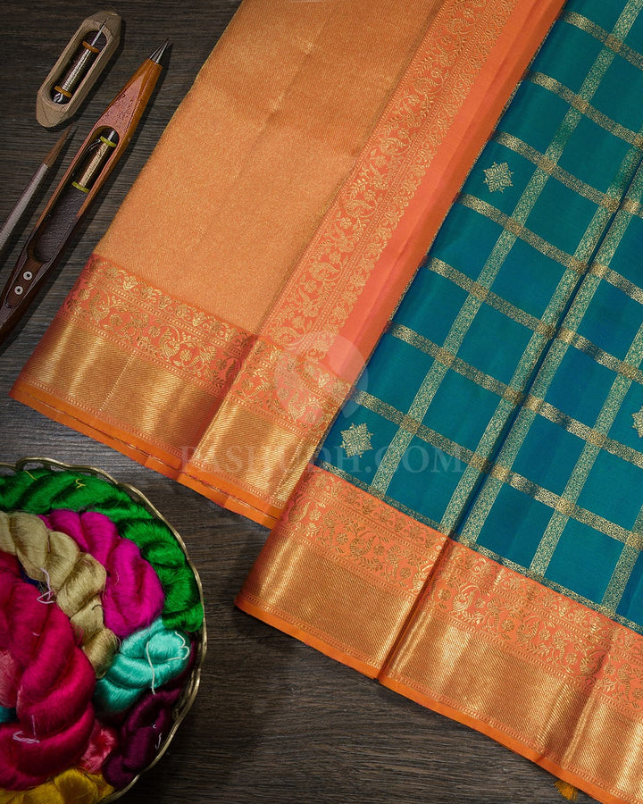 Dual Shaded Peacock Green Kanjivaram Silk Saree-S1794(A)