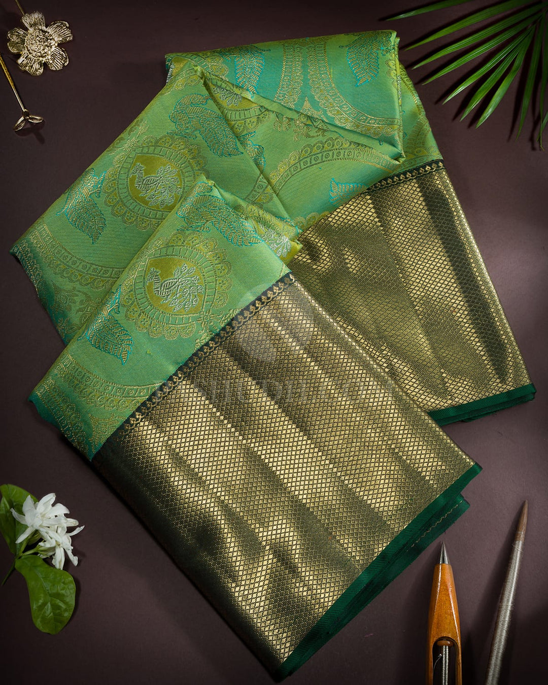 Parrot Green Pure Zari Traditional Kanjivaram Silk Saree-P223(A)