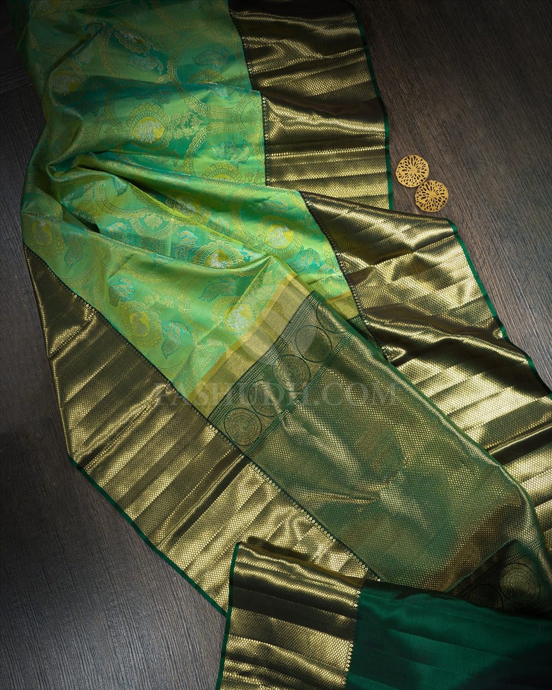 Parrot Green Pure Zari Traditional Kanjivaram Silk Saree-P223(A)