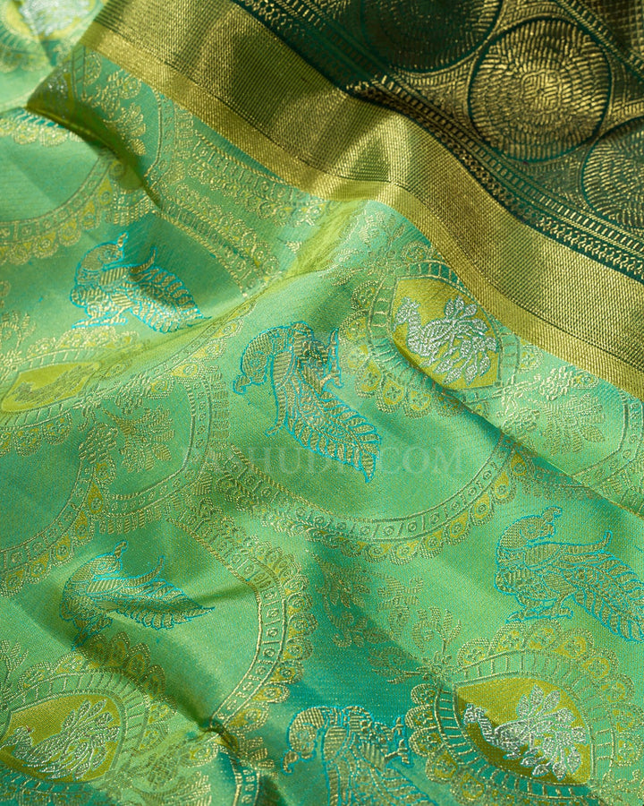 Parrot Green Pure Zari Traditional Kanjivaram Silk Saree-P223(A)