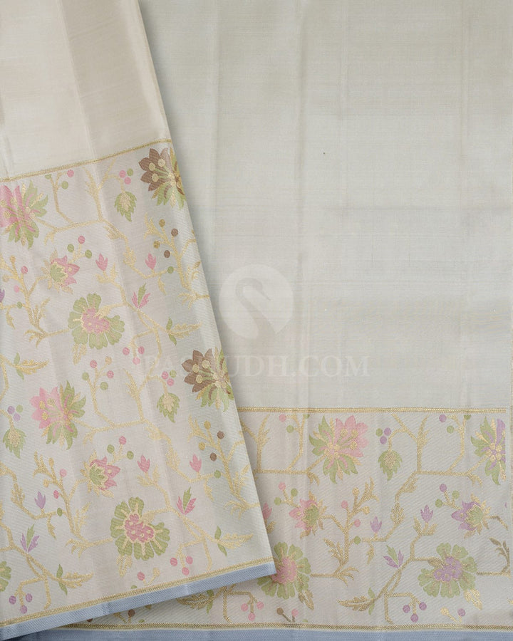 Cream Pure Zari Paithani Kanjivaram Silk Saree-P197(B)