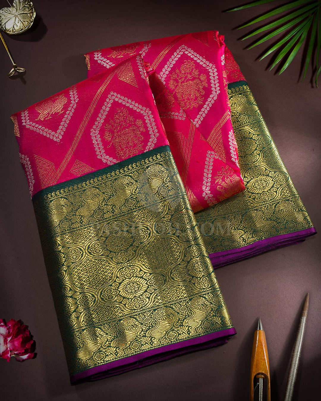 Rani Pink Pure Zari Traditional Kanjivaram Silk Saree-P228(A)