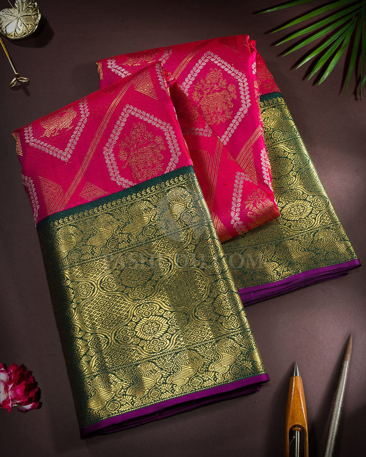 Rani Pink Pure Zari Traditional Kanjivaram Silk Saree-P228(A)