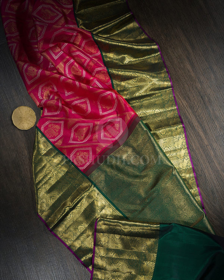 Rani Pink Pure Zari Traditional Kanjivaram Silk Saree-P228(A)
