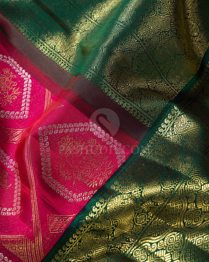Rani Pink Pure Zari Traditional Kanjivaram Silk Saree-P228(A)