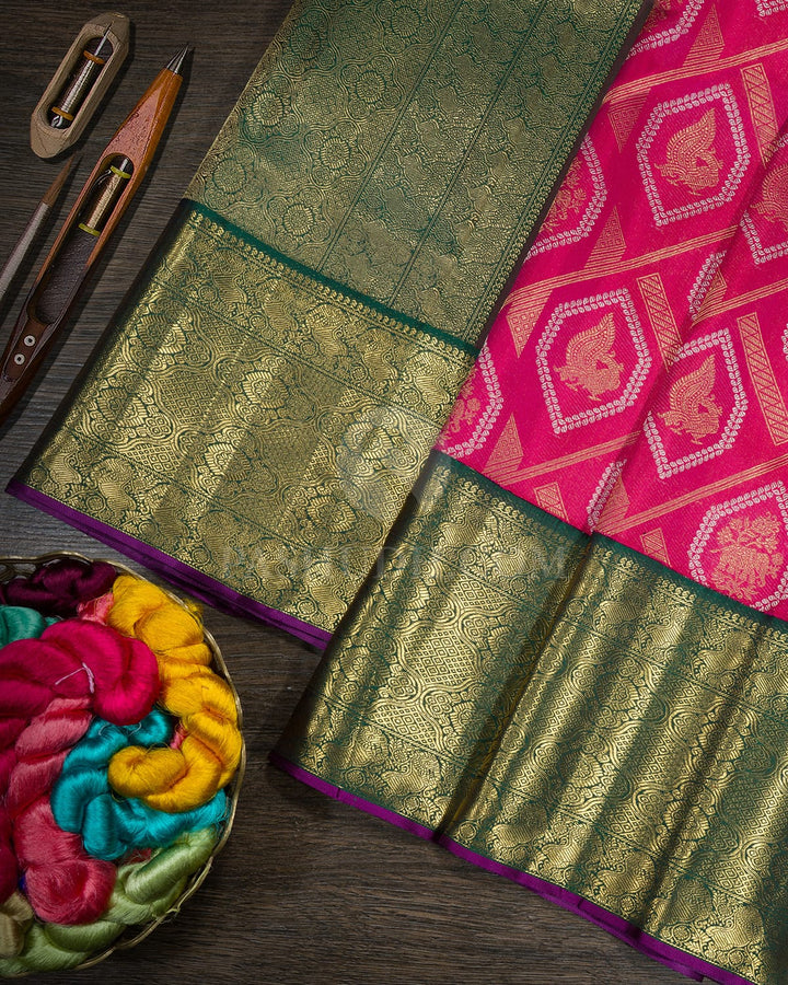 Rani Pink Pure Zari Traditional Kanjivaram Silk Saree-P228(A)
