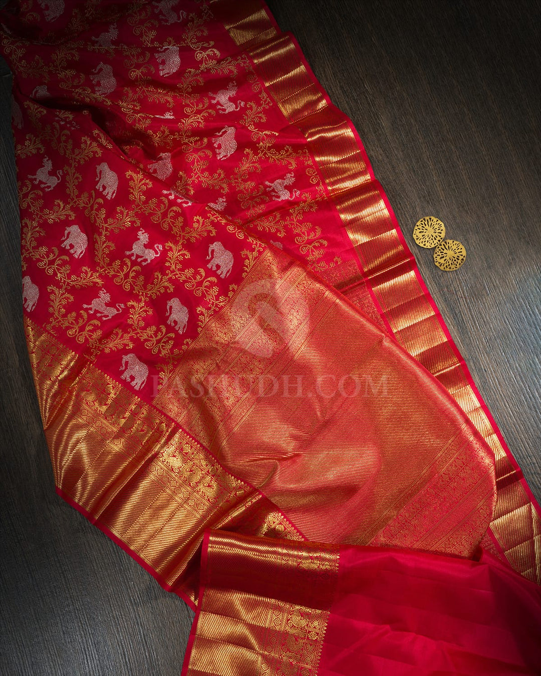 Red Pure Zari Bridal Kanjivaram Silk Saree-P229(A)