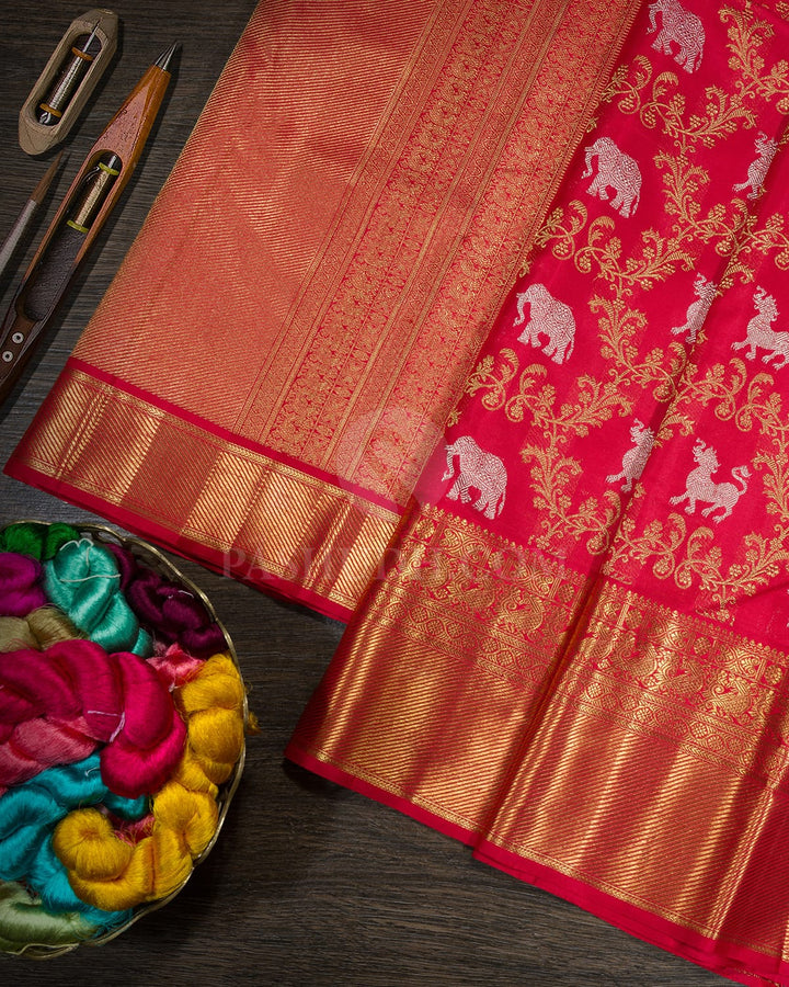 Red Pure Zari Bridal Kanjivaram Silk Saree-P229(A)