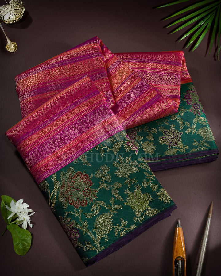 Multicolored Pure Zari Meenakari Kanjivaram Silk Saree-P232(A)