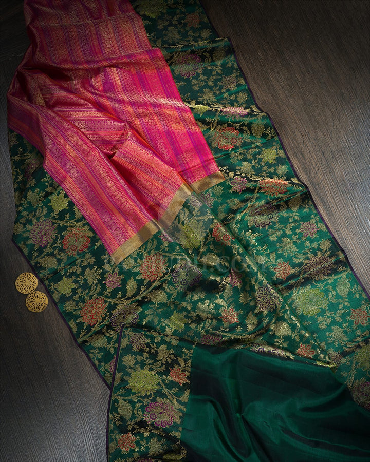 Multicolored Pure Zari Meenakari Kanjivaram Silk Saree-P232(A)