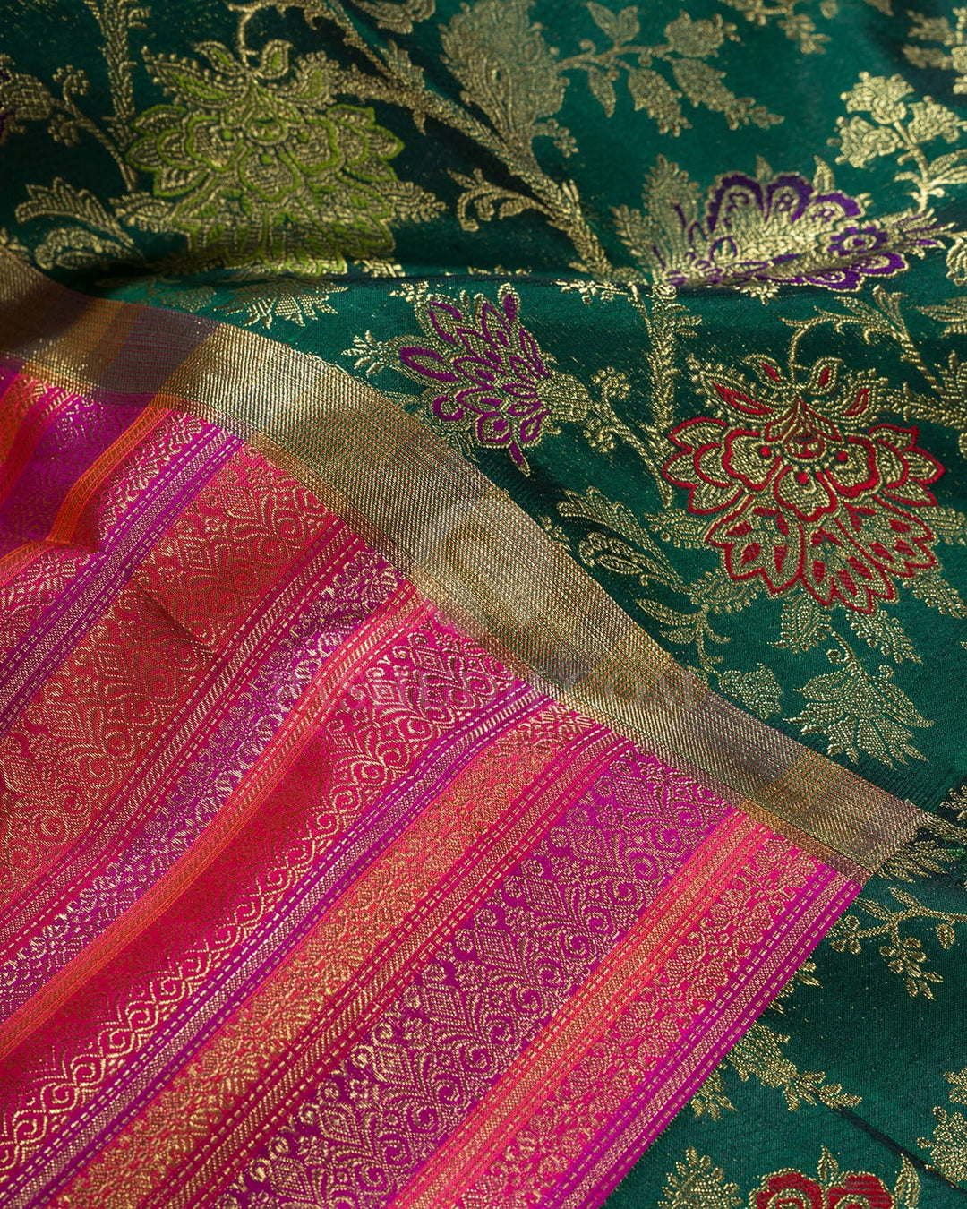 Multicolored Pure Zari Meenakari Kanjivaram Silk Saree-P232(A)