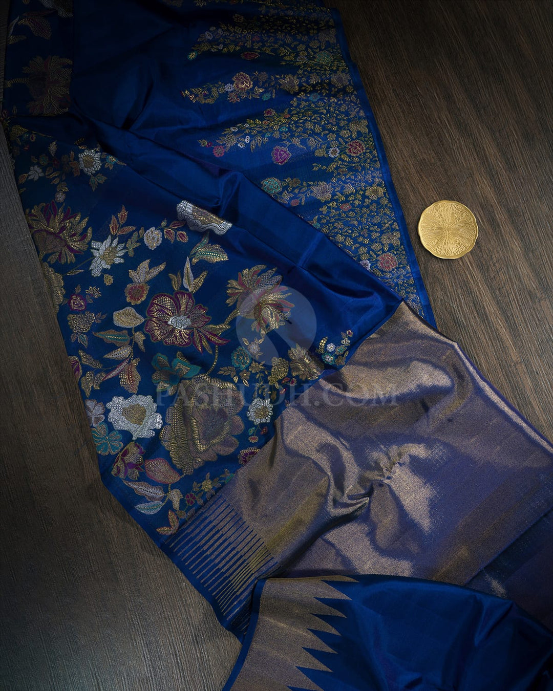 Dual Shaded Peacock Blue Pure Zari Meenakari Kanjivaram Silk Saree-P222(A)