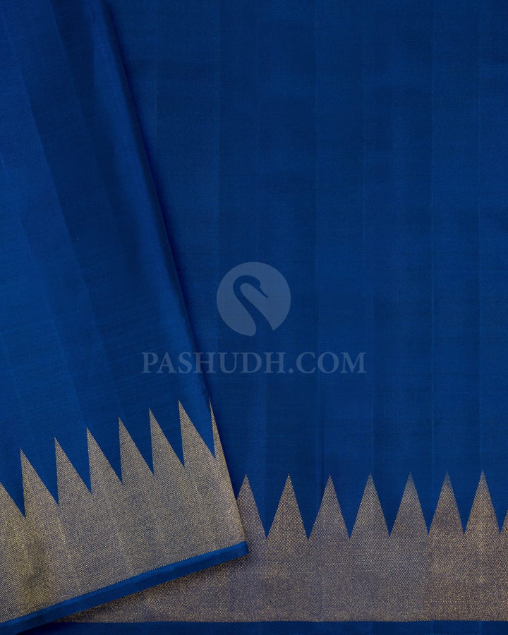 Dual Shaded Peacock Blue Pure Zari Meenakari Kanjivaram Silk Saree-P222(A)